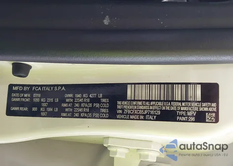 2018 Fiat 500X Trekking Fwd из США, поврежденный, VIN ZFBCFXCB5JP716129